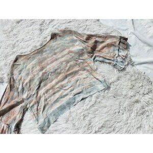 Bohemian Knit Top Ruffle Sleeve Tie Dye Blue Tan M Casual Party Cropped